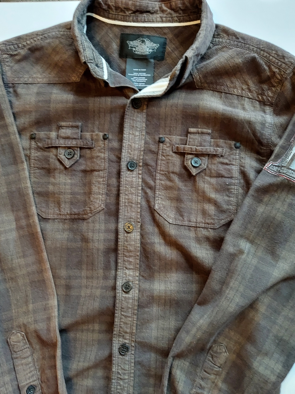 Harley-Davidson Brown Plaid Flannel Button-Down Shirt